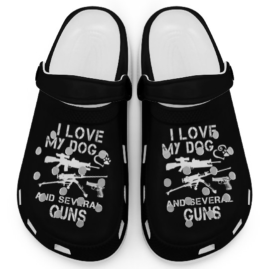I love MY DOG gun fight funny Clogs