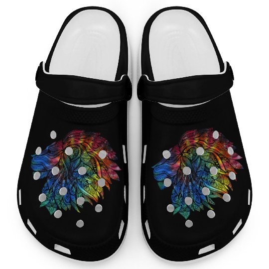 Psychedelic Lion Design Gift. Rainbow Mandala Clogs