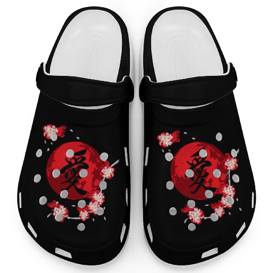 Cherry Blossom Flower Japanese Kanji Vintage Clogs