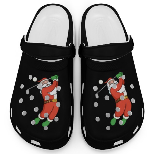 Santa Claus Golfing Christmas Design Clogs