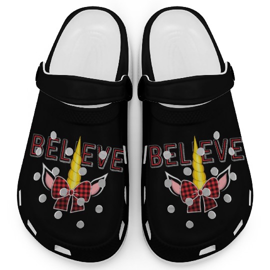 Believe Unicorn Christmas Pajamas Girls Red Clogs