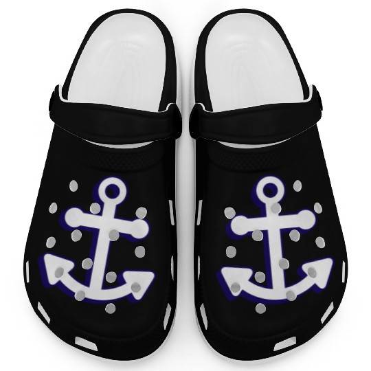 Nautical boat anchor in navy blue and white 3D Clogs