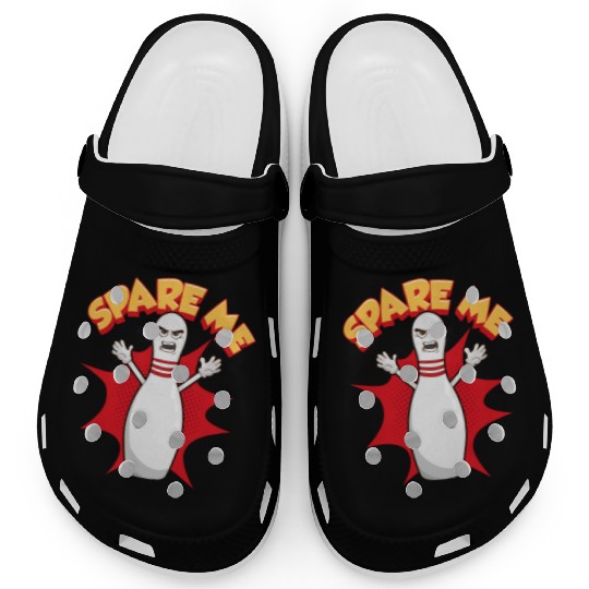 Funny Scared Angry Bowling Pin: Spare Me Gift Idea Clogs