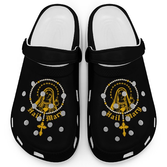 Hail Mary Rosary Prayer Catholic Religion Church Clogs