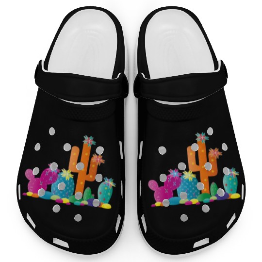 bright cactus rock garden with cactus flowers Clogs