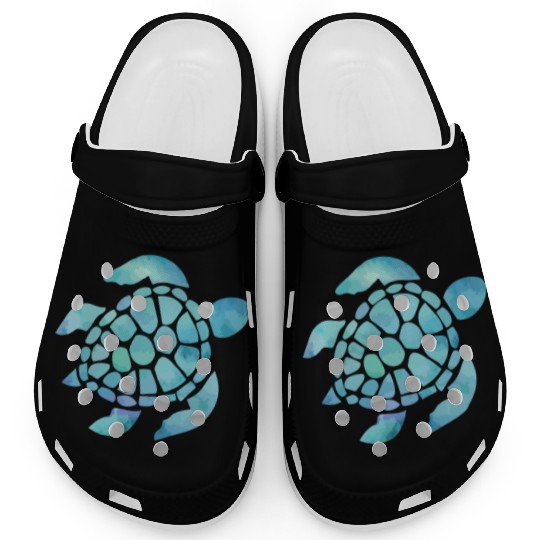 Sea Turtle Watercolor Blue Clogs