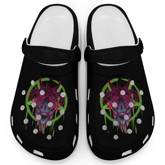 Neon Baphomet Clogs