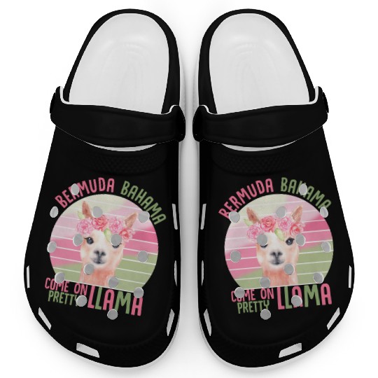 Funny Pretty Llama Pink Green Floral Slogan Clogs