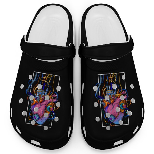 Cyborg Robot Heart Vaporwave Futuristic Cyberpunk Clogs