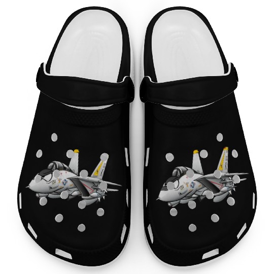 F-14 Tomcat Military Fighter Jet Aircraft Cartoon Clogs