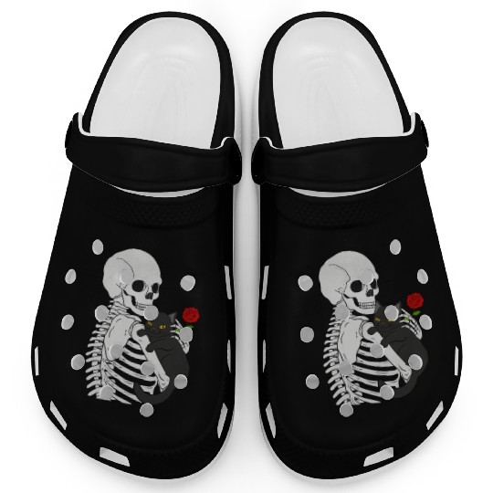 Black Demonic Cat Skeleton Hail Satan Death Metal Clogs