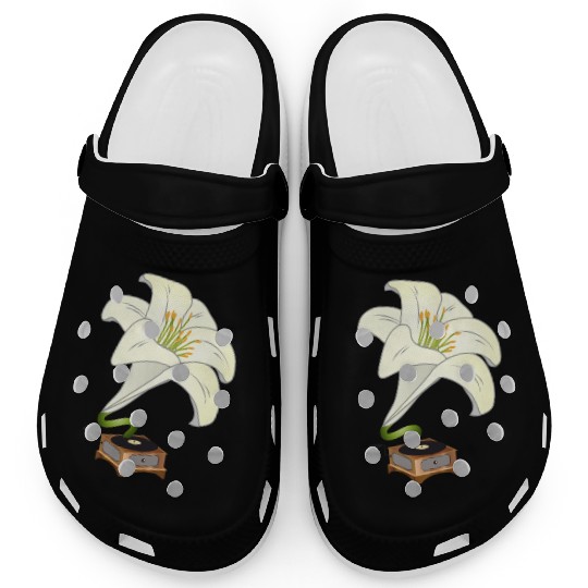 nostalgic lilies flowers blossoms gramophone Clogs
