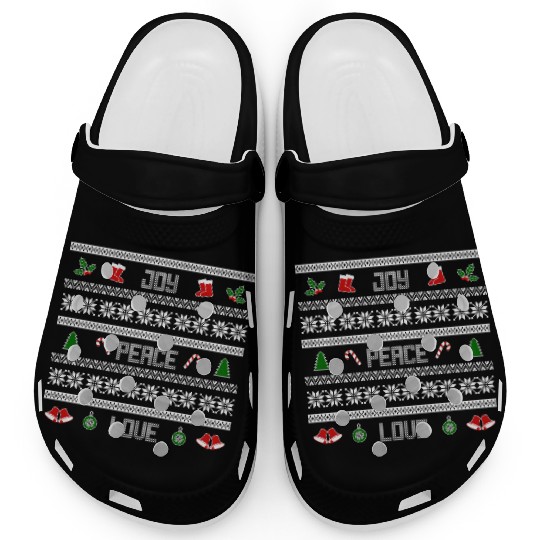 65 MCMLXV JOY PEACE LOVE CHRISTMAS SWEATER DESIGN Clogs