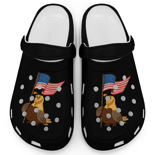 US Quail patriot with banner cute cartoon quail Clogs