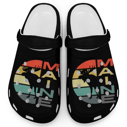 Maine Moose Retro Sunset Acadia Nature Vintage Clogs