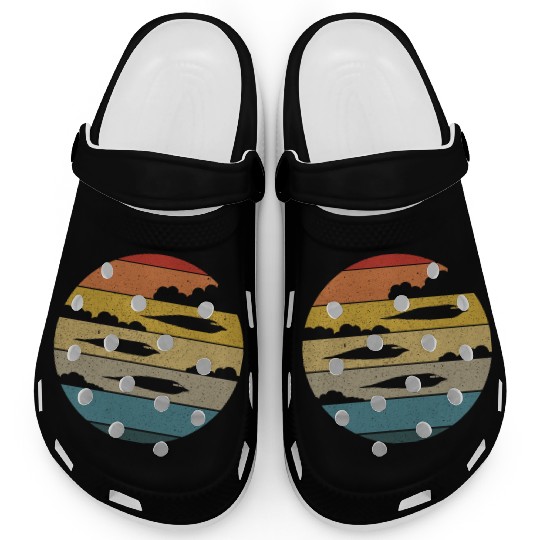 B-2 Bomber Silhouette Retro Sunset Airplane B2 Clogs
