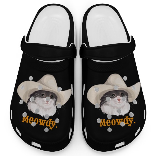 Meowdy Sad Cat Wearing a Cowboy Hat Meme Clogs