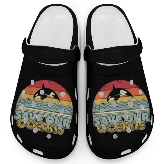 Save Our Oceans Orca Whale Retro Climate Change Clogs