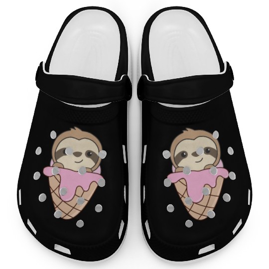 Sloth Pink Ice Cream Waffle Cute Animals For Kids Clogs