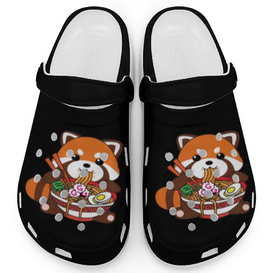 Cute Kawaii Red Panda Eating Ramen Noodles Clogs