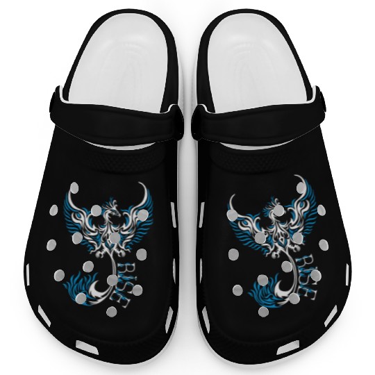 PHOENIX Tattoo/Tribal art - White and Blue,, Clogs