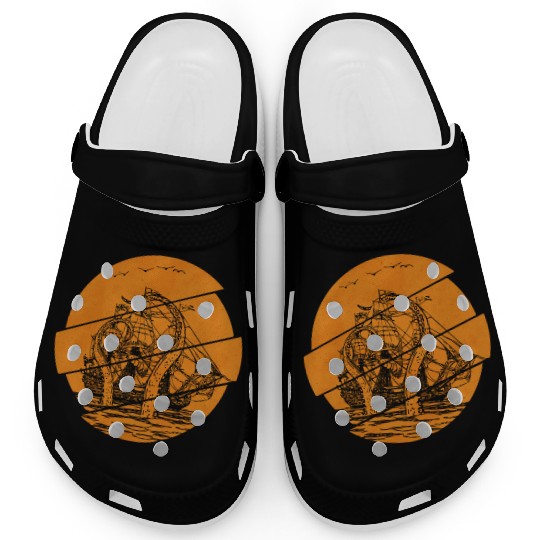 Vintage Kraken Pirate Ship Giant Octopus Ocean Clogs