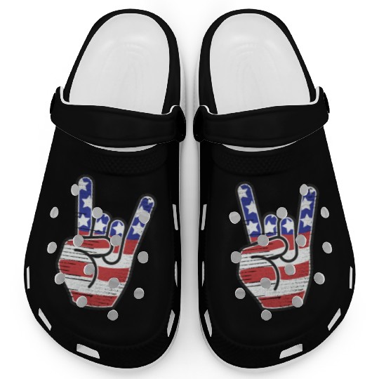 Rock n Roll USA Flag Horns Sign Retro Concert Band Clogs