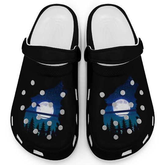 Howling wolf full moon forest howling wild Clogs