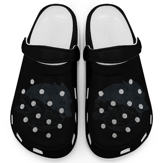 Wolf yin yang meditation philosophy symbol Clogs