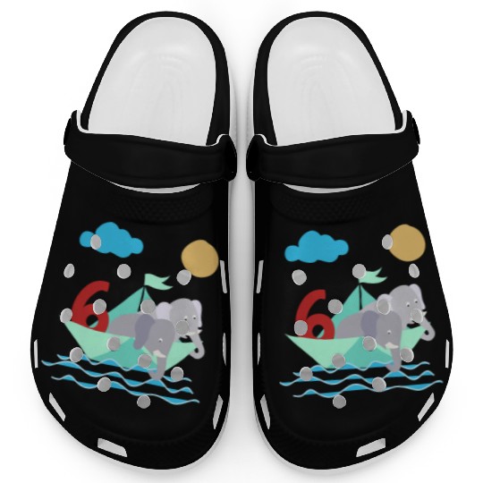 Elephants In Paper Boat Sea 6 Years Birthday Clogs