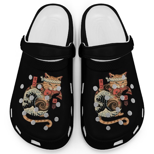 Funny Japanese Catana Wave Eating Koi Fish Clogs