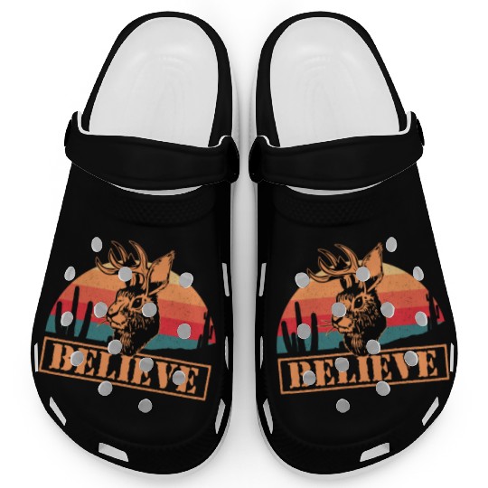 Believe in Jackalope Mythical Animal Jackrabbit Clogs