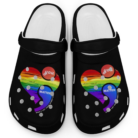 Rainbow Heart Semicolon You Matter Clogs
