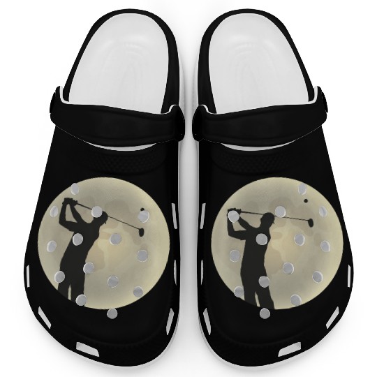 Golfer Silhouette Golf Golfer Moon Full Moon Clogs