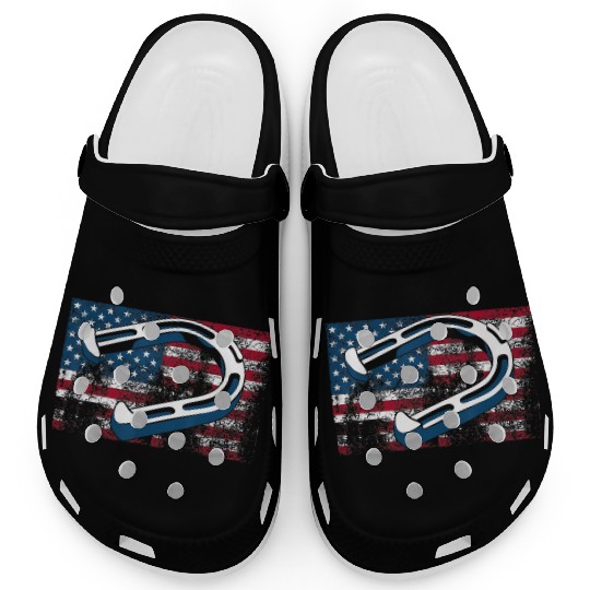 Cool Horseshoe Pitching USA Flag Funny US Pitcher Clogs