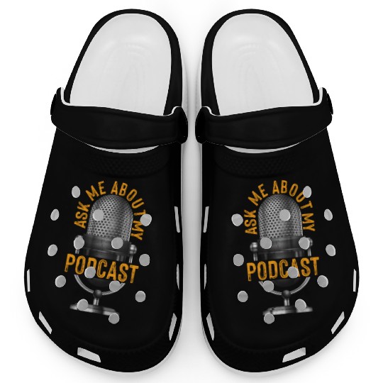 Ask About Podcast Vintage Microphone Podcaster Fun Clogs