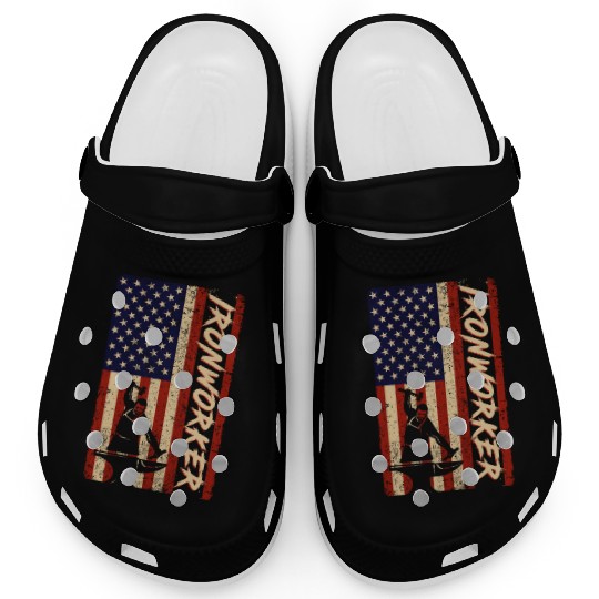 US Flag Ironworker Independence labor Day Clogs
