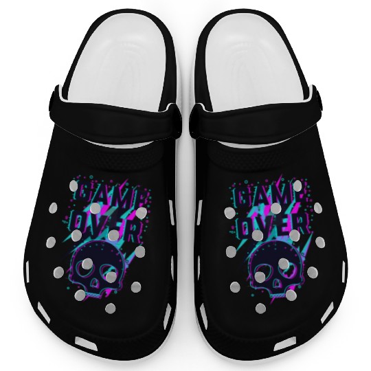 Retro Game Over Purple Lightning Skull Clogs
