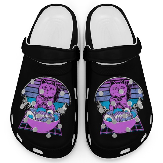 Ramen Maneki Neko Cat Kawaii Retrowave Sunset 80s Clogs