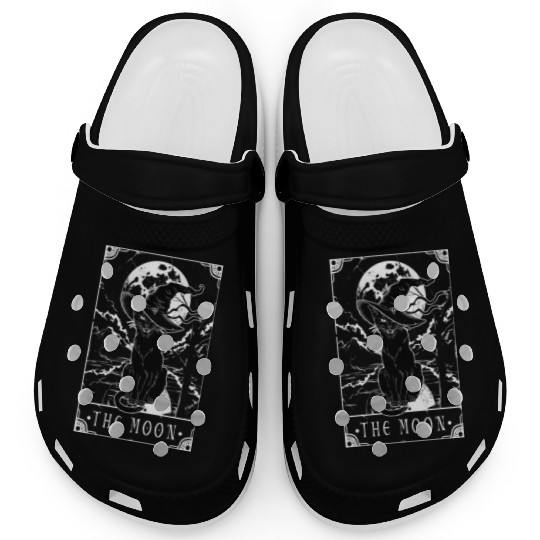 Tarot Card Moon And Black Cat Witch Hat Halloween Clogs