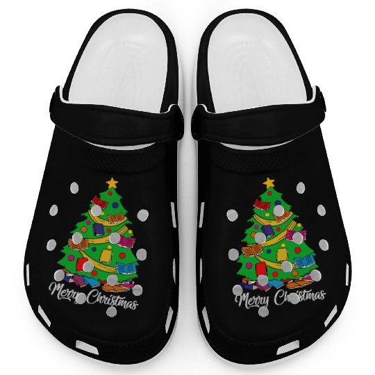 Merry Christmas Tree Love Reading Books Librarian Clogs