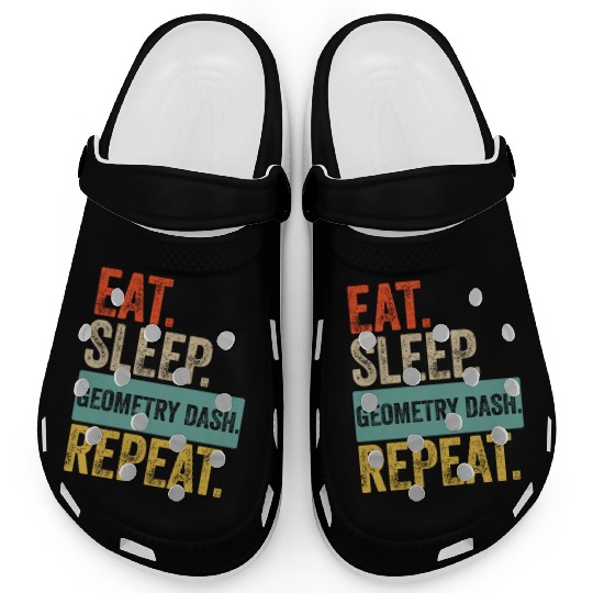 Eat sleep geometry dash repeat retro vintage Clogs