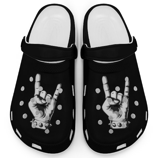 Rock And Roll Finger Sign Music Cool Rock Band Pun Clogs