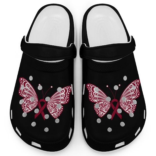Multiple Myeloma Burgundy Ribbon Butterfly Wings Clogs