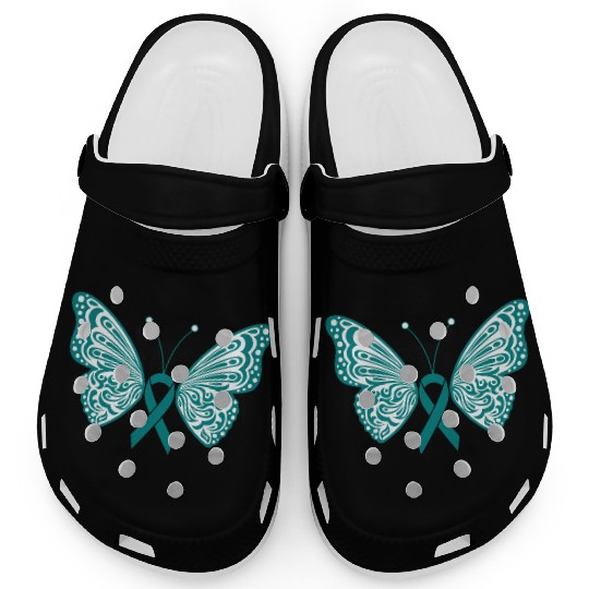 Ovarian Cancer Awareness Teal Ribbon Butterfly Clogs