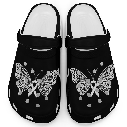Lung Cancer Awareness White Ribbon Butterfly Clogs