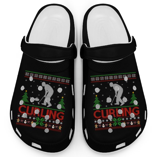 Curling Sports Lover Santa Ugly Curling Christmas Clogs