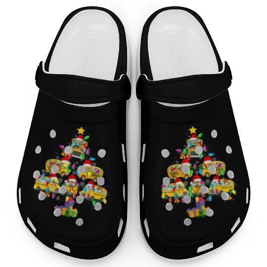 School Bus Christmas Tree Funny Santa Bus Driver Clogs