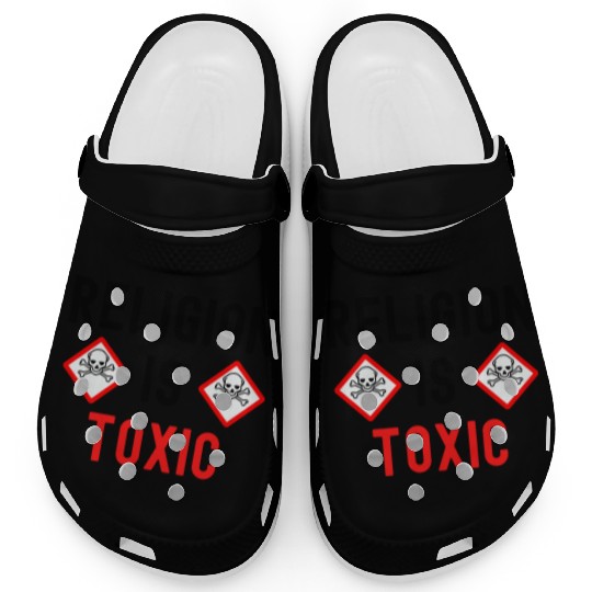 RELIGION Is TOXIC Skull Crossbones toxicity symbol Clogs