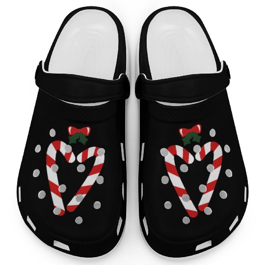 beautiful christmas candy canes in love heart with Clogs